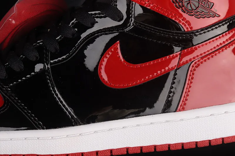 All categories Air Jordan Jordan series basketball shoes Air Jordan 1 High C version Air Jordan 1 High OG "Bred Patent" AJ1 Joe 1 patent leather black and red high-top basketball shoes 555088-063
